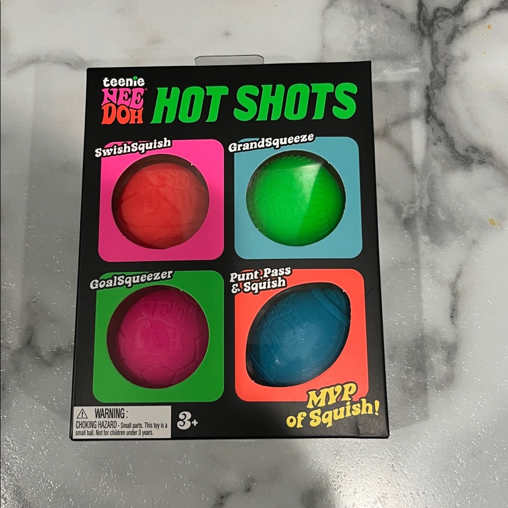 teenie NEE DOH Hot Shots Kids Squish Balls - Pink, Green, Blue, Orange